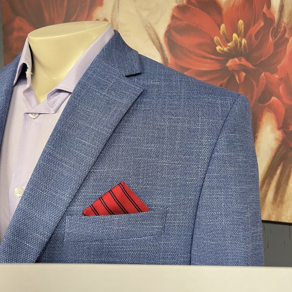 Michael Kors Hopsack Blazer Mens 46L Long Classic Fit Polyester Stretch Blue - Picture 4 of 11